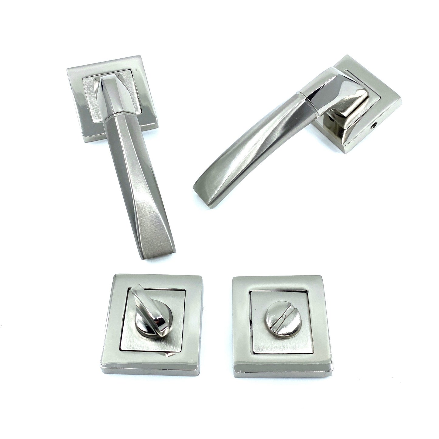 İstanbul Door Handles Kristal Rozetli Kapı Kolu Nikel Saten WC image 0