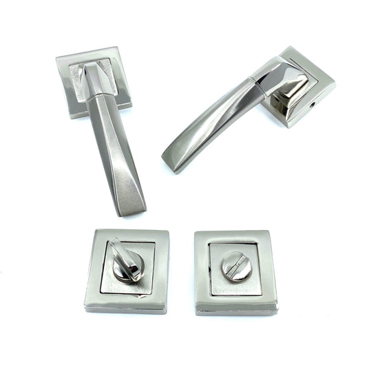 İstanbul Door Handles Kristal Rozetli Kapı Kolu Nikel Saten WC image 0