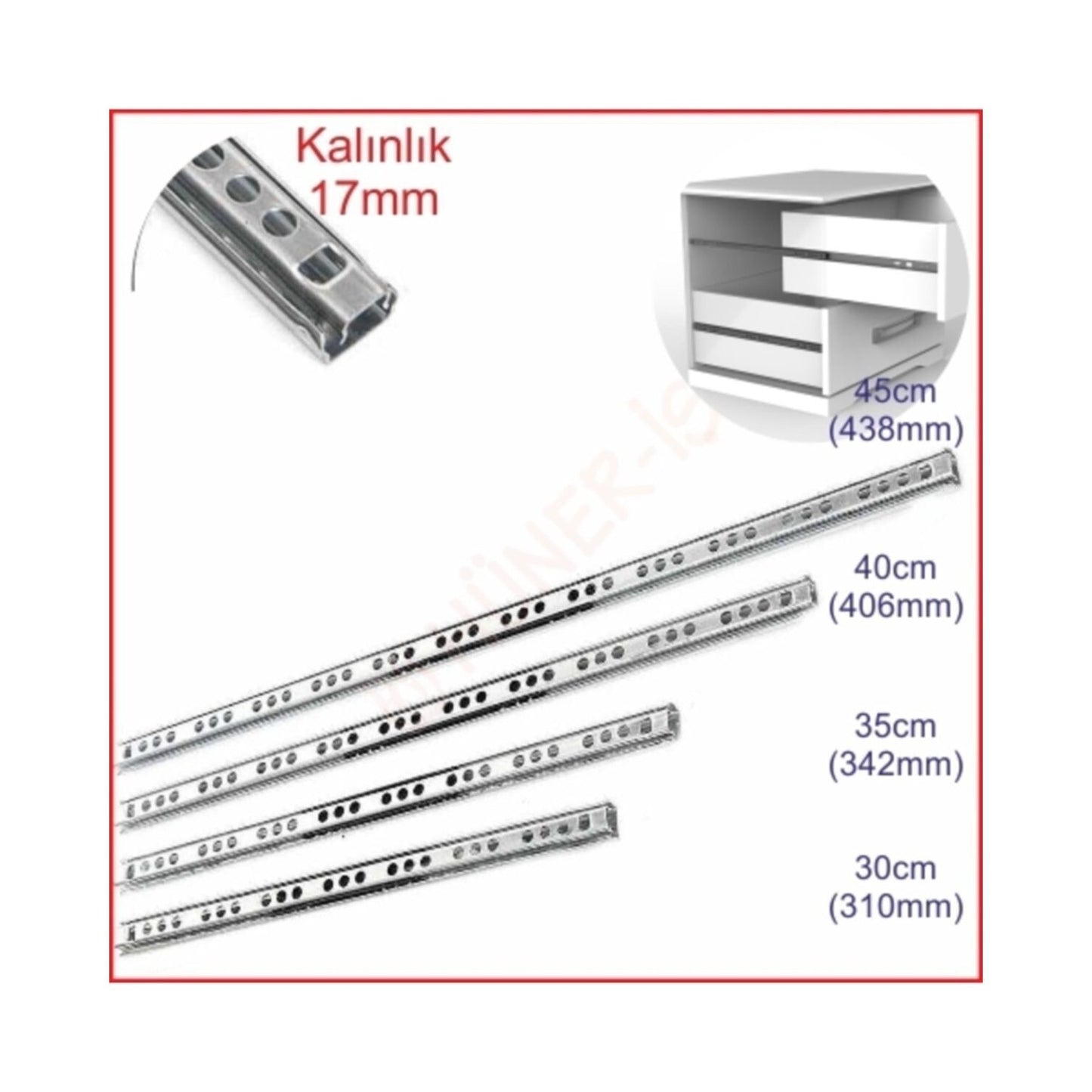 DMK Teleskopik Bilyeli Çekmece Rayı 17mmX35cm 2'li Takım