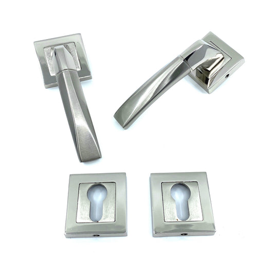 İstanbul Door Handles Kristal Rozetli Kapı Kolu Nikel Saten Yale