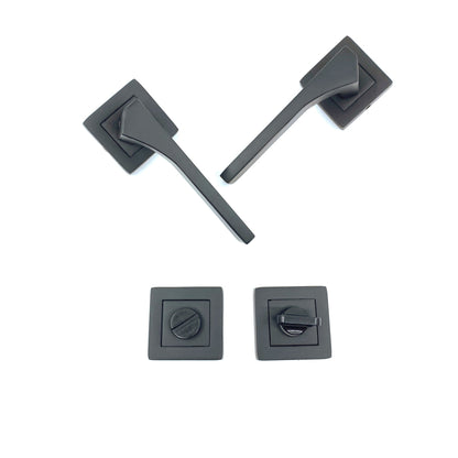 İstanbul Door Handles Lotus Çelik Rozetli Mat Siyah Kapı Kolu WC