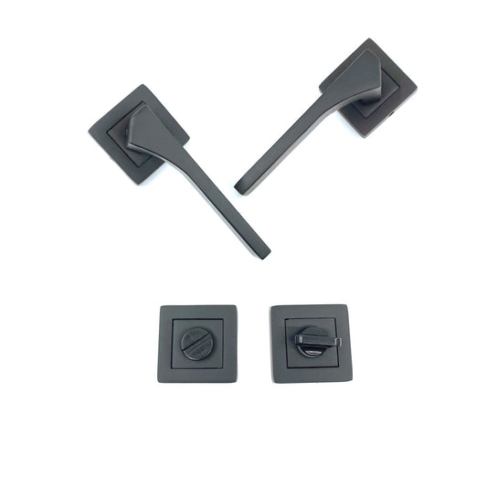İstanbul Door Handles Lotus Çelik Rozetli Mat Siyah Kapı Kolu WC