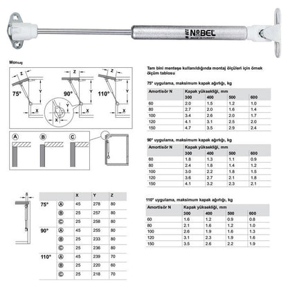 Nobel Dolap Amortisörü Gazlı Piston Kapak Hidroliği 100N 27 cm 2'li Paket