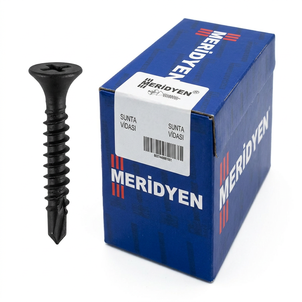 Meridyen Matkap Uçlu Alçıpan Vidası Siyah + Kutu