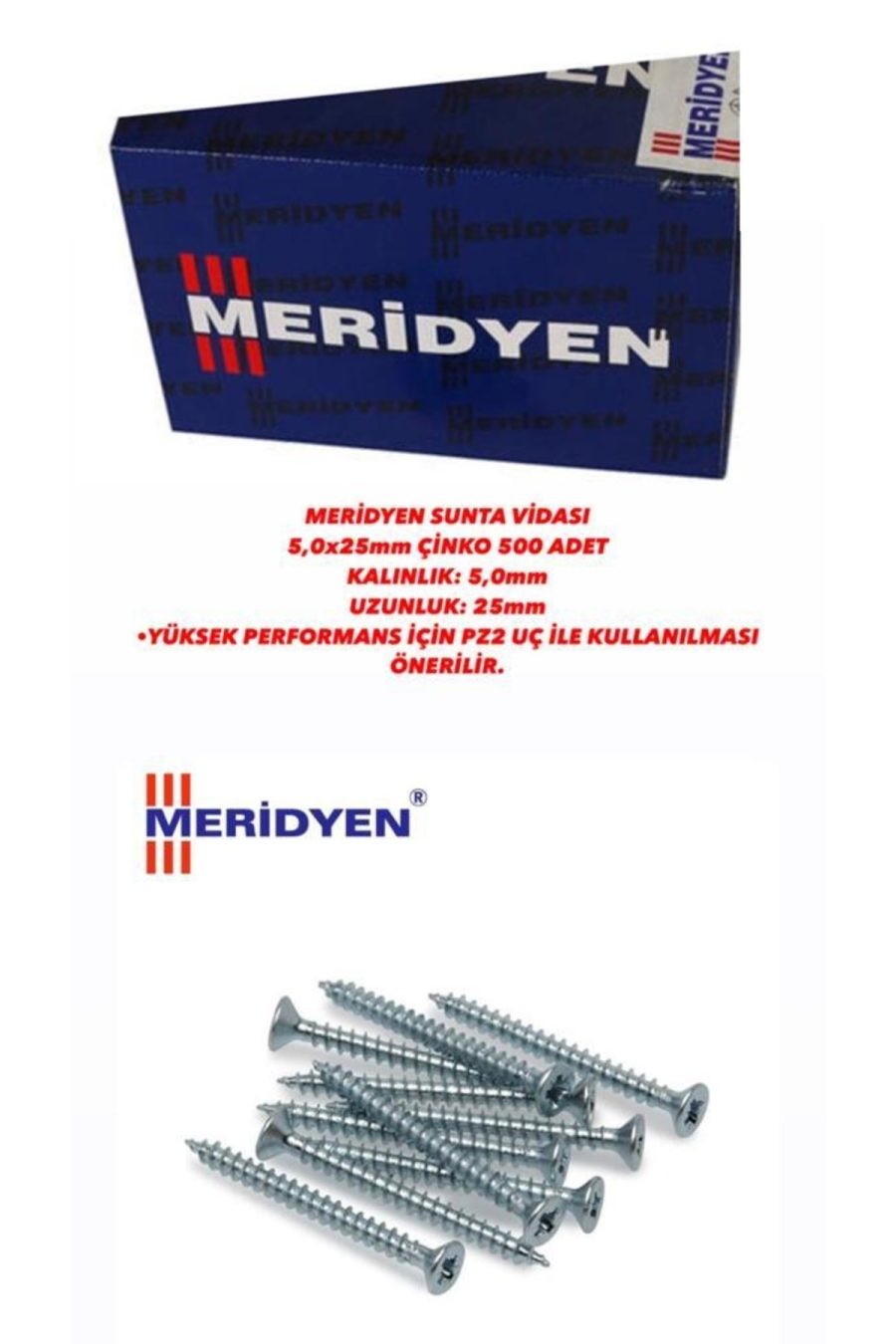 Sunta Vidası 5,0x25 Mm Çinko 500 Adet | MSV525Ç